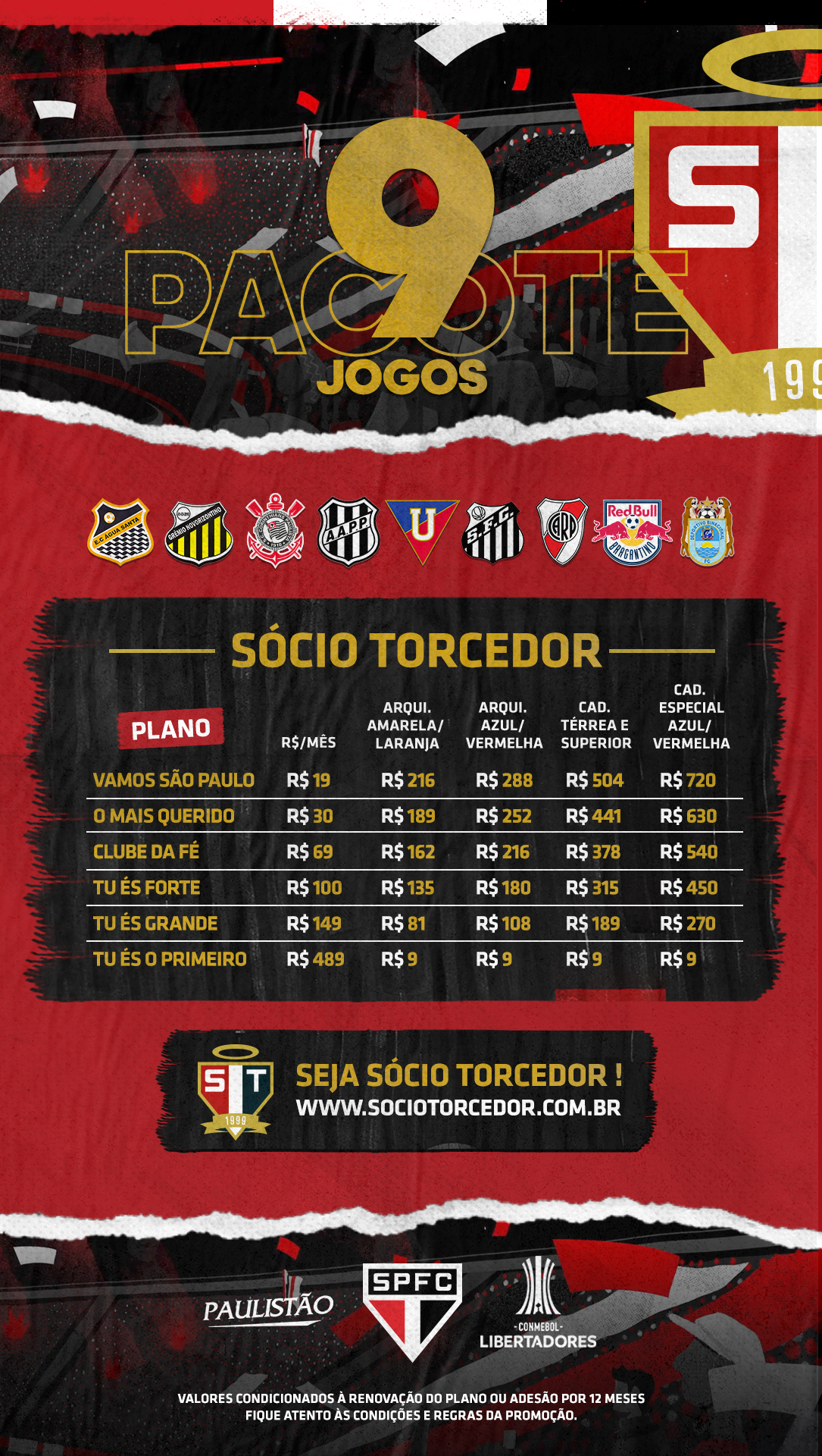 Clube anuncia promoções para jogo com o São Paulo